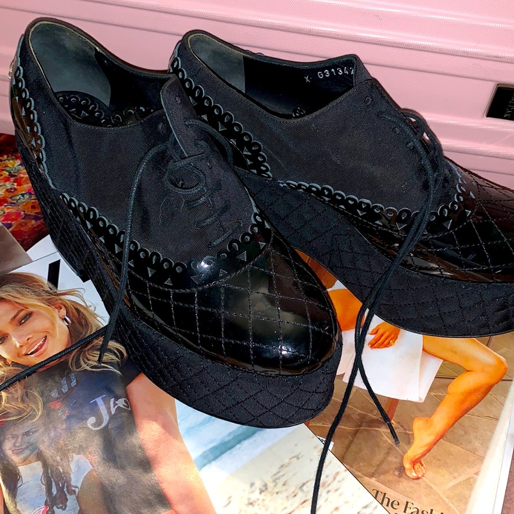 Black Chanel Platform Oxfords